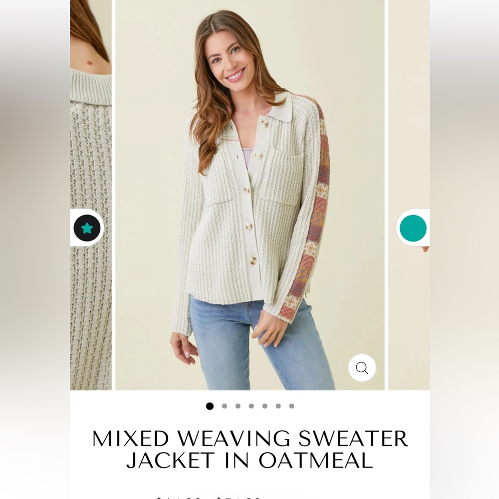 Mystree Cream Cardigan Sweater Jacket with Ribbed Knit and Modern Sleeves